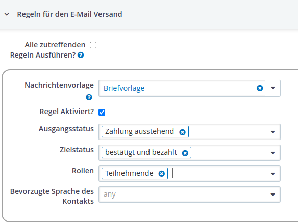 Screenshot der Konigurationsoberfläche von Event Communication